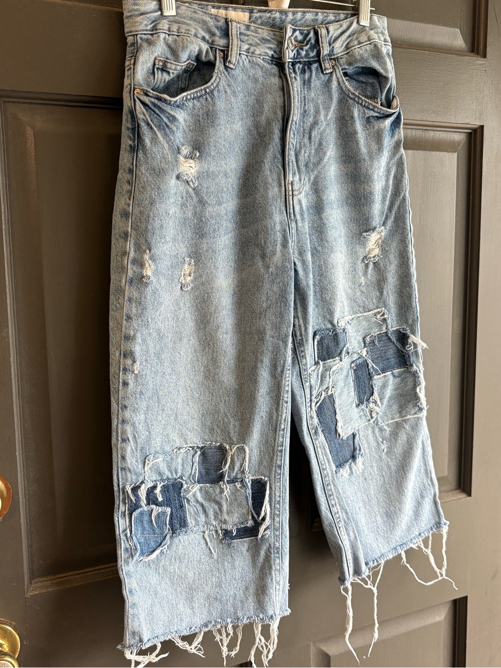 PacSun Light Blue Distressed Relaxed Jeans with Patchwork